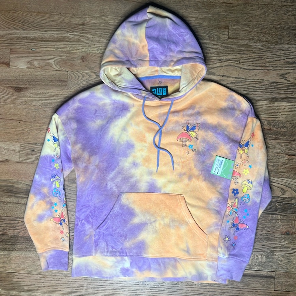 A-Lab Zumiez Freela Mushroom Butterfly Orange Purple Hoodie Womens Small Y2K